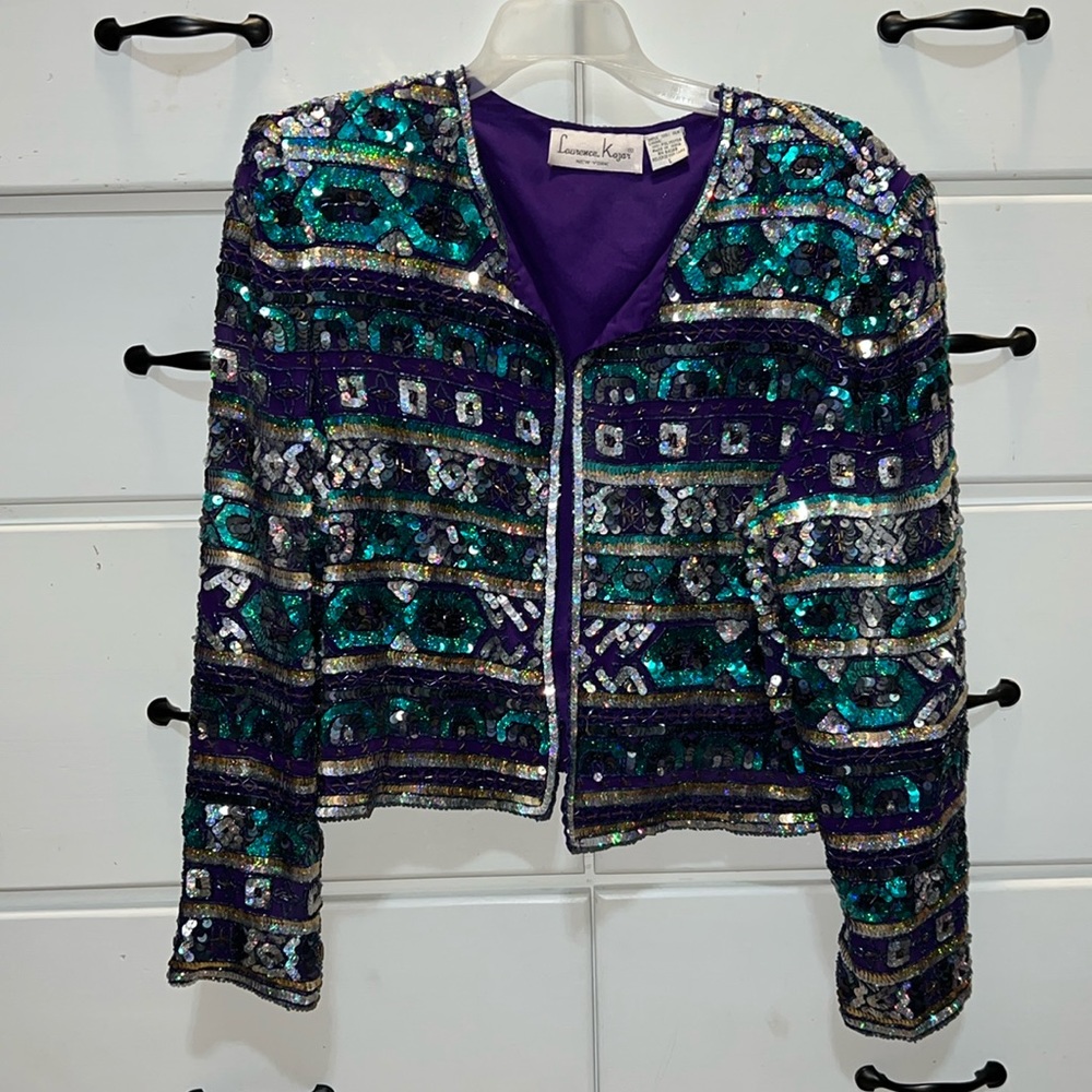 Vintage Laurence Kazar Silk Sequins Beaded Jacket Evening Party Cocktail large